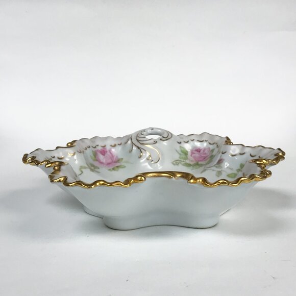 Unmarked Vintage Pink Floral Scalloped Porcelain Dish - Picture 7 of 9